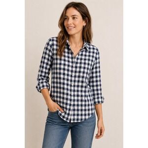 J. Crew Factory Navy and White Gingham Button-Down Shirt